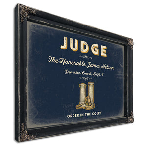 Personalized Judge Sign, Order in the Court, Navy & Brass, image 1