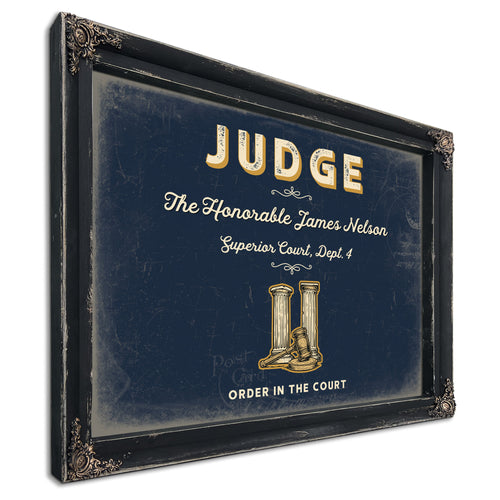 Personalized Judge Sign, Order in the Court, Navy & Brass, image 1
