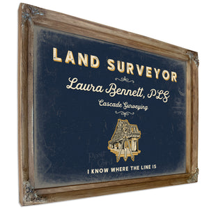 Personalized Land Surveyor Sign, I Know Where the Line Is, Navy & Brass, image 6