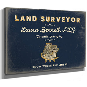 Personalized Land Surveyor Sign, I Know Where the Line Is, Navy & Brass, image 8
