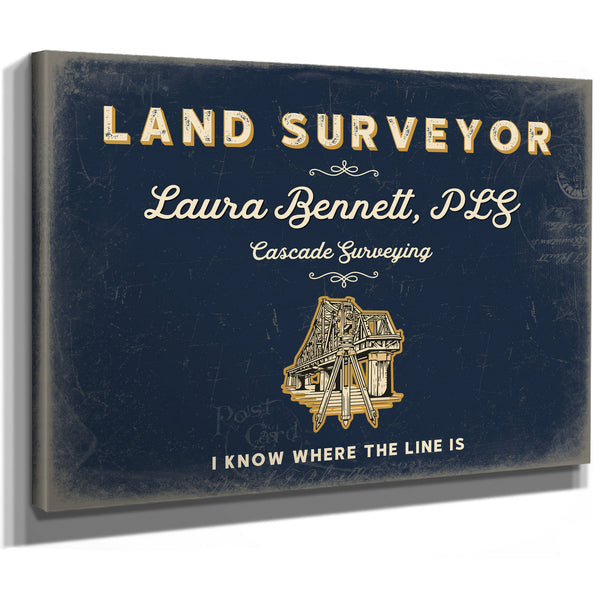Personalized Land Surveyor Sign, I Know Where the Line Is, Navy & Brass, image 8