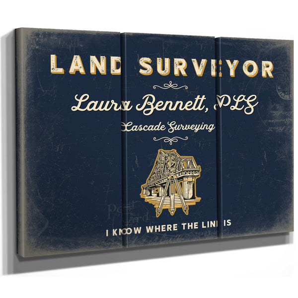 Personalized Land Surveyor Sign, I Know Where the Line Is, Navy & Brass, image 14