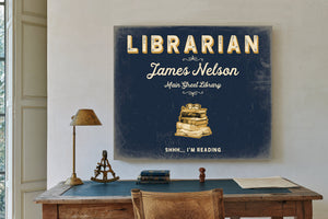 Personalized Librarian Sign, Shhh... I'm Reading, Navy & Brass, image 2