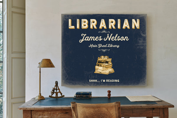 Personalized Librarian Sign, Shhh... I'm Reading, Navy & Brass, image 2