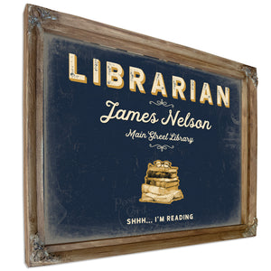 Personalized Librarian Sign, Shhh... I'm Reading, Navy & Brass, image 6