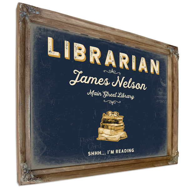 Personalized Librarian Sign, Shhh... I'm Reading, Navy & Brass, image 6