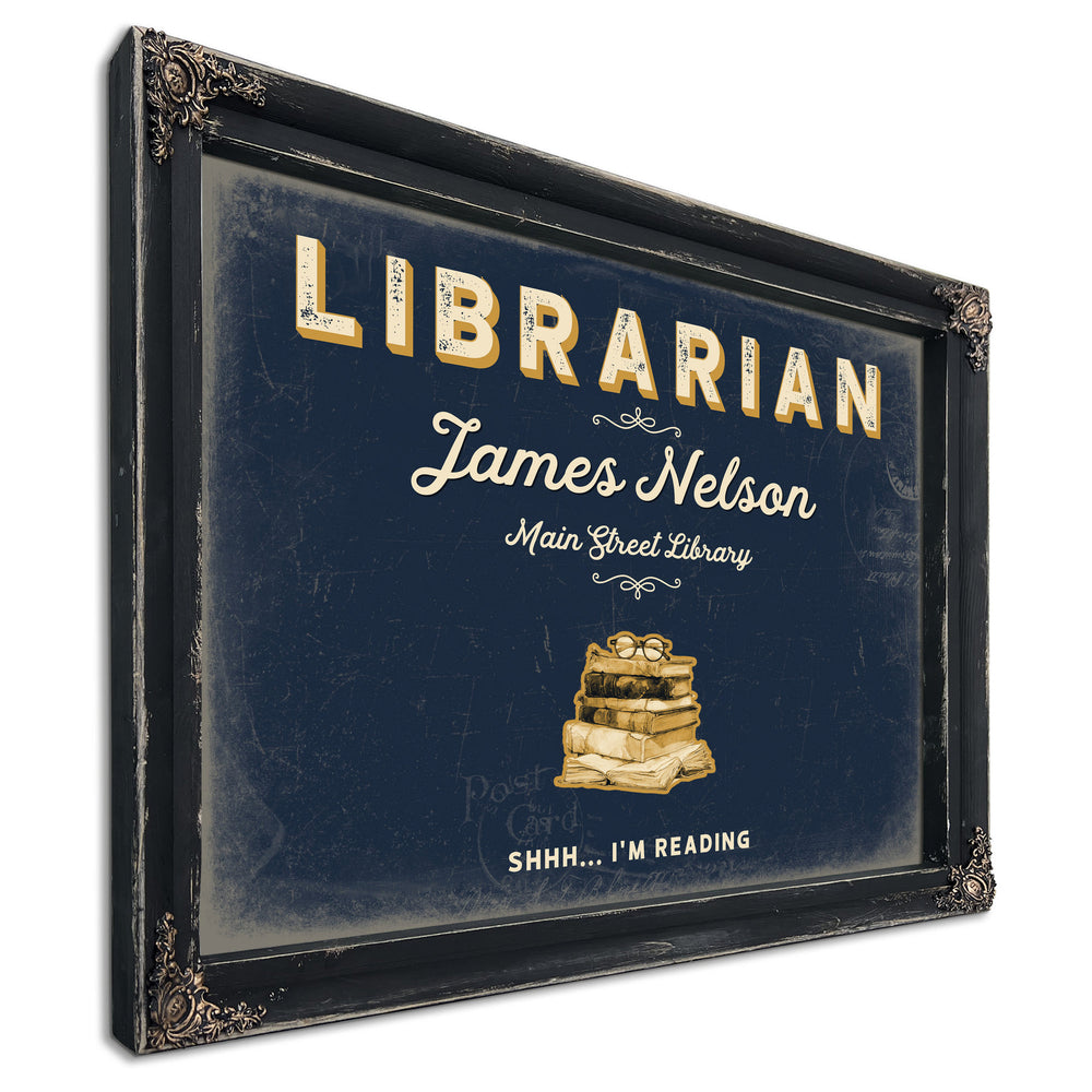 Personalized Librarian Sign, Shhh... I'm Reading, Navy & Brass, image 1