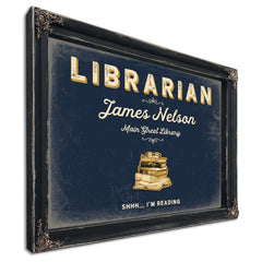 Personalized Librarian Sign, Shhh... I'm Reading, Navy & Brass, image 1