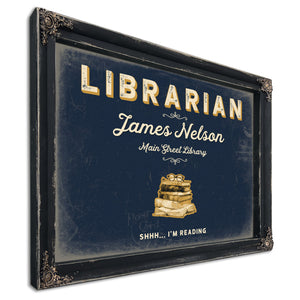 Personalized Librarian Sign, Shhh... I'm Reading, Navy & Brass, image 1