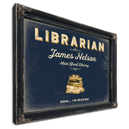 Personalized Librarian Sign, Shhh... I'm Reading, Navy & Brass, image 1
