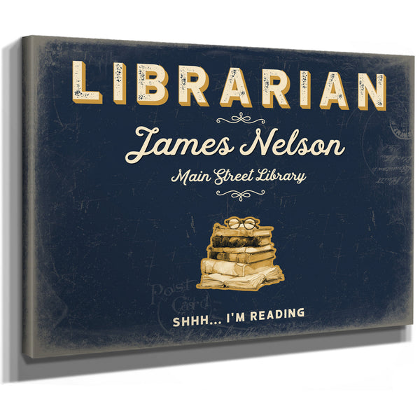 Personalized Librarian Sign, Shhh... I'm Reading, Navy & Brass, image 8
