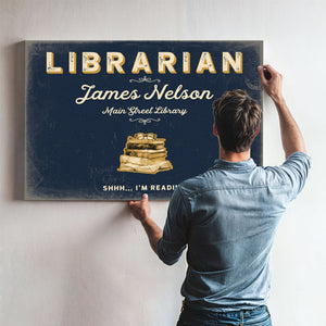 Personalized Librarian Sign, Shhh... I'm Reading, Navy & Brass, image 9