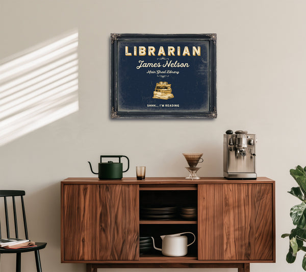 Personalized Librarian Sign, Shhh... I'm Reading, Navy & Brass, image 15