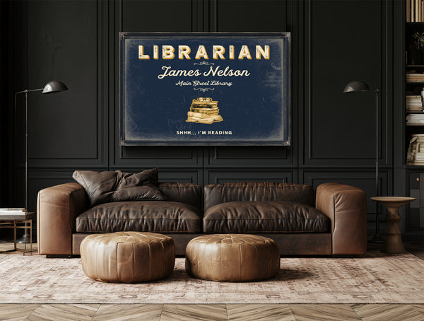 Personalized Librarian Sign, Shhh... I'm Reading, Navy & Brass, image 17