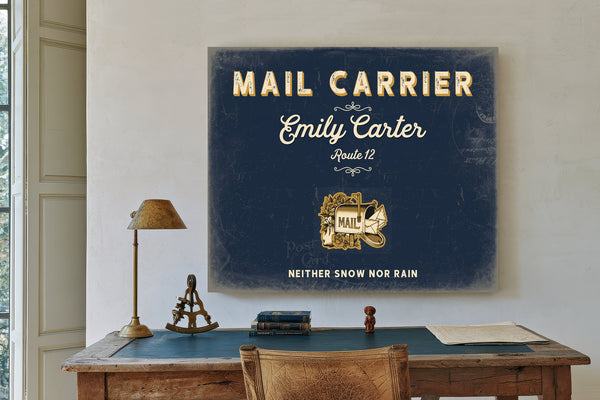 Personalized Mail Carrier Sign, Neither Snow Nor Rain, Navy & Brass, image 2