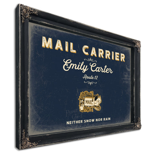 Personalized Mail Carrier Sign, Neither Snow Nor Rain, Navy & Brass, image 1