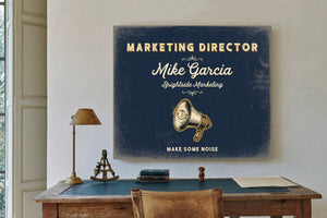 Personalized Marketing Director Sign, Make Some Noise, Navy & Brass, image 2