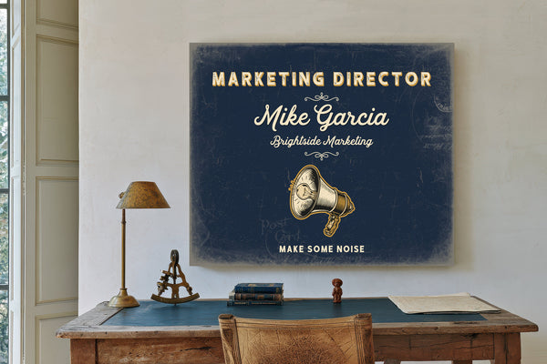 Personalized Marketing Director Sign, Make Some Noise, Navy & Brass, image 2
