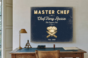 Personalized Master Chef Sign, Yes, Chef, Navy & Brass, image 2