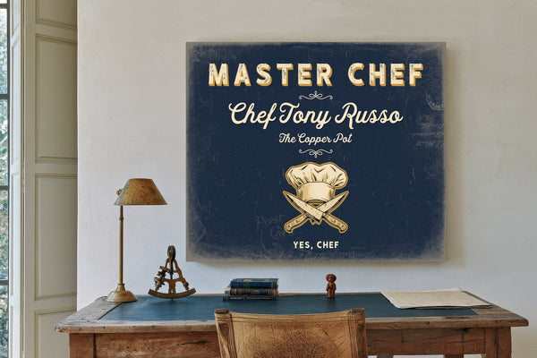 Personalized Master Chef Sign, Yes, Chef, Navy & Brass, image 2