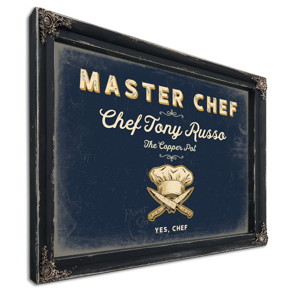 Personalized Master Chef Sign, Yes, Chef, Navy & Brass, image 1