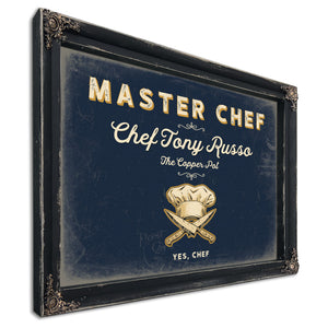 Personalized Master Chef Sign, Yes, Chef, Navy & Brass, image 1