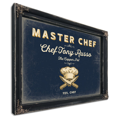 Personalized Master Chef Sign, Yes, Chef, Navy & Brass, image 1