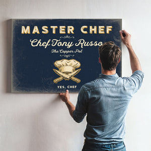 Personalized Master Chef Sign, Yes, Chef, Navy & Brass, image 9