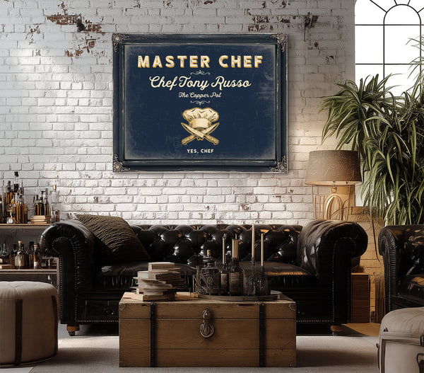 Personalized Master Chef Sign, Yes, Chef, Navy & Brass, image 18