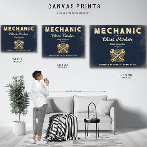 Personalized Mechanic Sign, Powered by Coffee & Brake Fluid, Navy & Brass, image 10