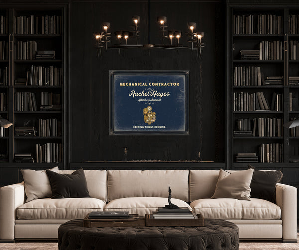 Personalized Mechanical Contractor Sign, Keeping Things Running, Navy & Brass, image 16