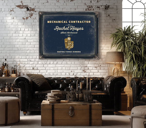 Personalized Mechanical Contractor Sign, Keeping Things Running, Navy & Brass, image 18