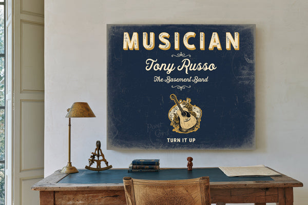 Personalized Musician Sign, Turn It Up, Navy & Brass, image 2