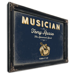Personalized Musician Sign, Turn It Up, Navy & Brass, image 1