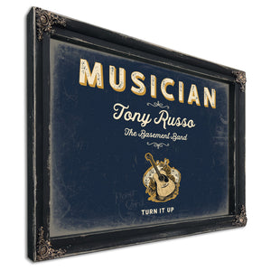 Personalized Musician Sign, Turn It Up, Navy & Brass, image 1