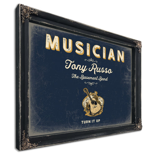 Personalized Musician Sign, Turn It Up, Navy & Brass, image 1