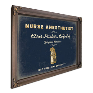 Personalized Nurse Anesthetist Sign, Nap Time Is My Specialty, Navy & Brass, image 7