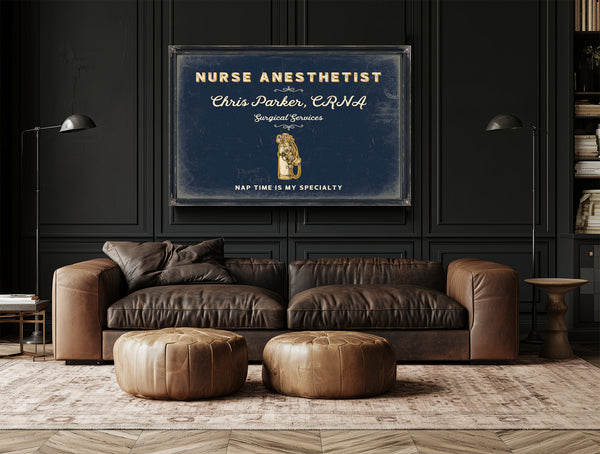Personalized Nurse Anesthetist Sign, Nap Time Is My Specialty, Navy & Brass, image 17