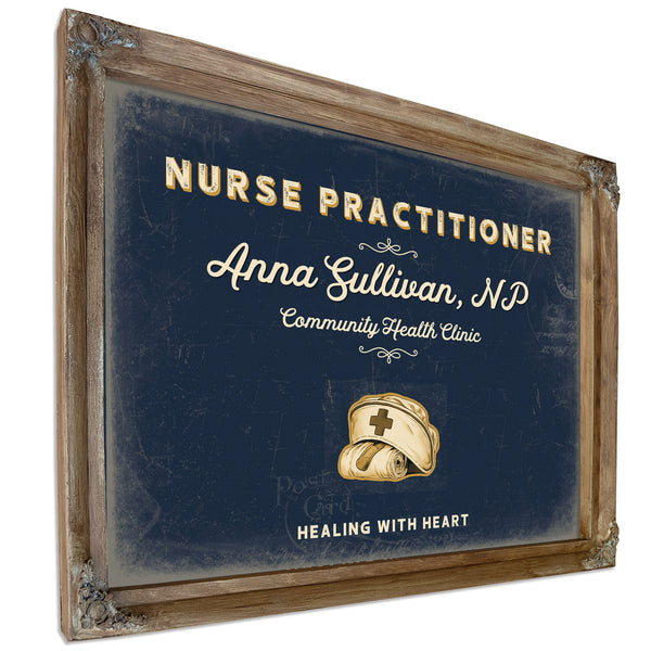 Personalized Nurse Practitioner Sign, Healing With Heart, Navy & Brass, image 6