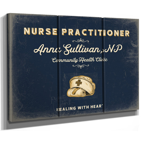 Personalized Nurse Practitioner Sign, Healing With Heart, Navy & Brass, image 14