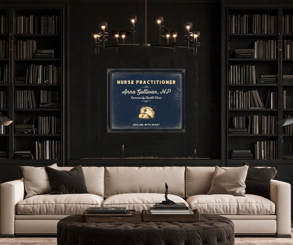 Personalized Nurse Practitioner Sign, Healing With Heart, Navy & Brass, image 16