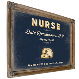 Personalized Nurse Sign, Saving Lives One Shift at a Time, Navy & Brass, image 6