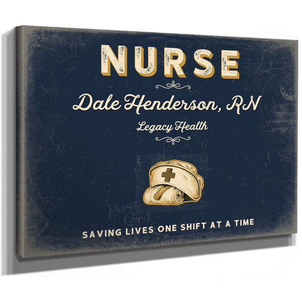Personalized Nurse Sign, Saving Lives One Shift at a Time, Navy & Brass, image 8