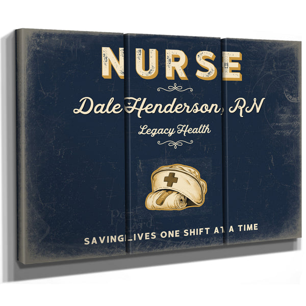 Personalized Nurse Sign, Saving Lives One Shift at a Time, Navy & Brass, image 14