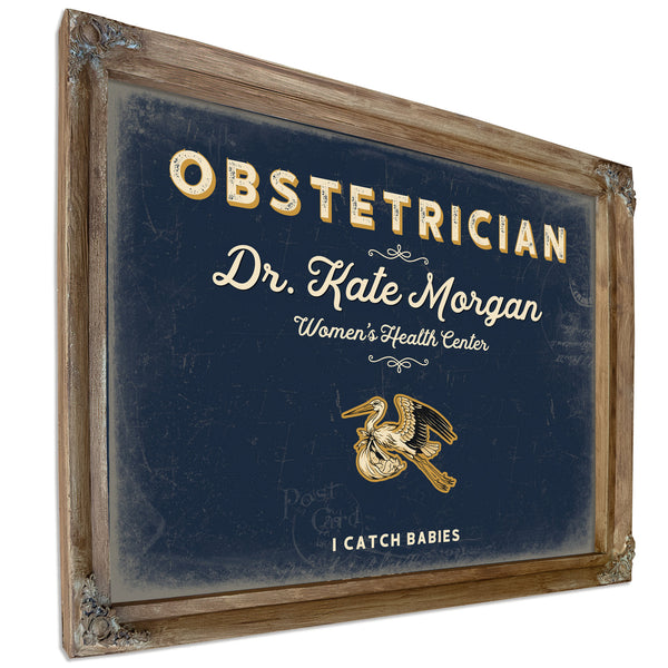 Personalized Obstetrician Sign, I Catch Babies, Navy & Brass, image 6