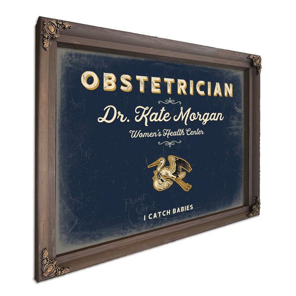 Personalized Obstetrician Sign, I Catch Babies, Navy & Brass, image 7