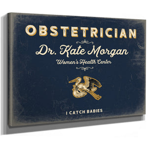 Personalized Obstetrician Sign, I Catch Babies, Navy & Brass, image 8