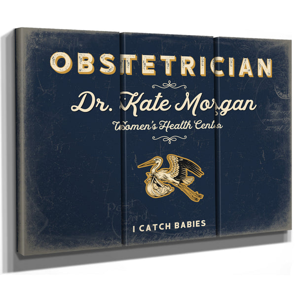 Personalized Obstetrician Sign, I Catch Babies, Navy & Brass, image 14