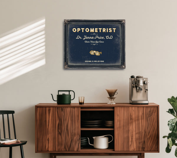 Personalized Optometrist Sign, Seeing Is Believing, Navy & Brass, image 15
