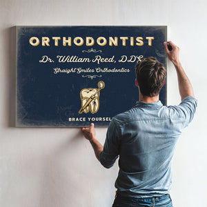 Personalized Orthodontist Sign, Brace Yourself, Navy & Brass, image 9